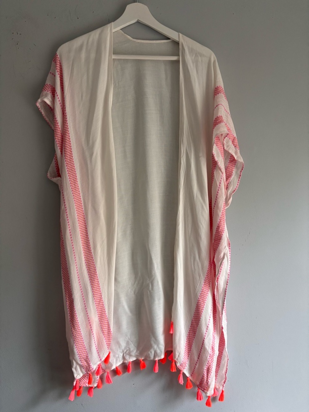 Modena Tassel Kimono Cover Up One Size White Pink Beach Boho